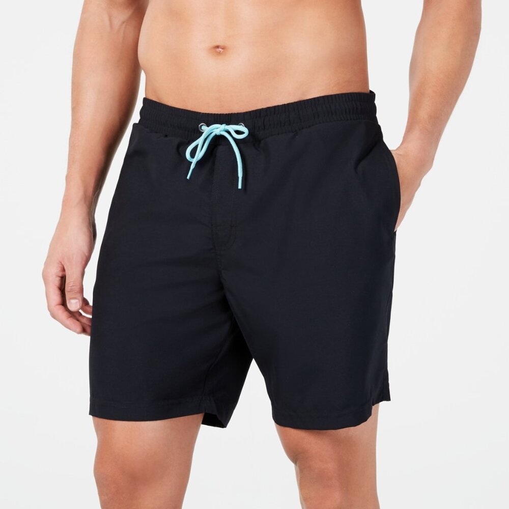 NWT Club Room Men's Quick-Dry Performance Solid 7" Swim Trunks, Black Size L